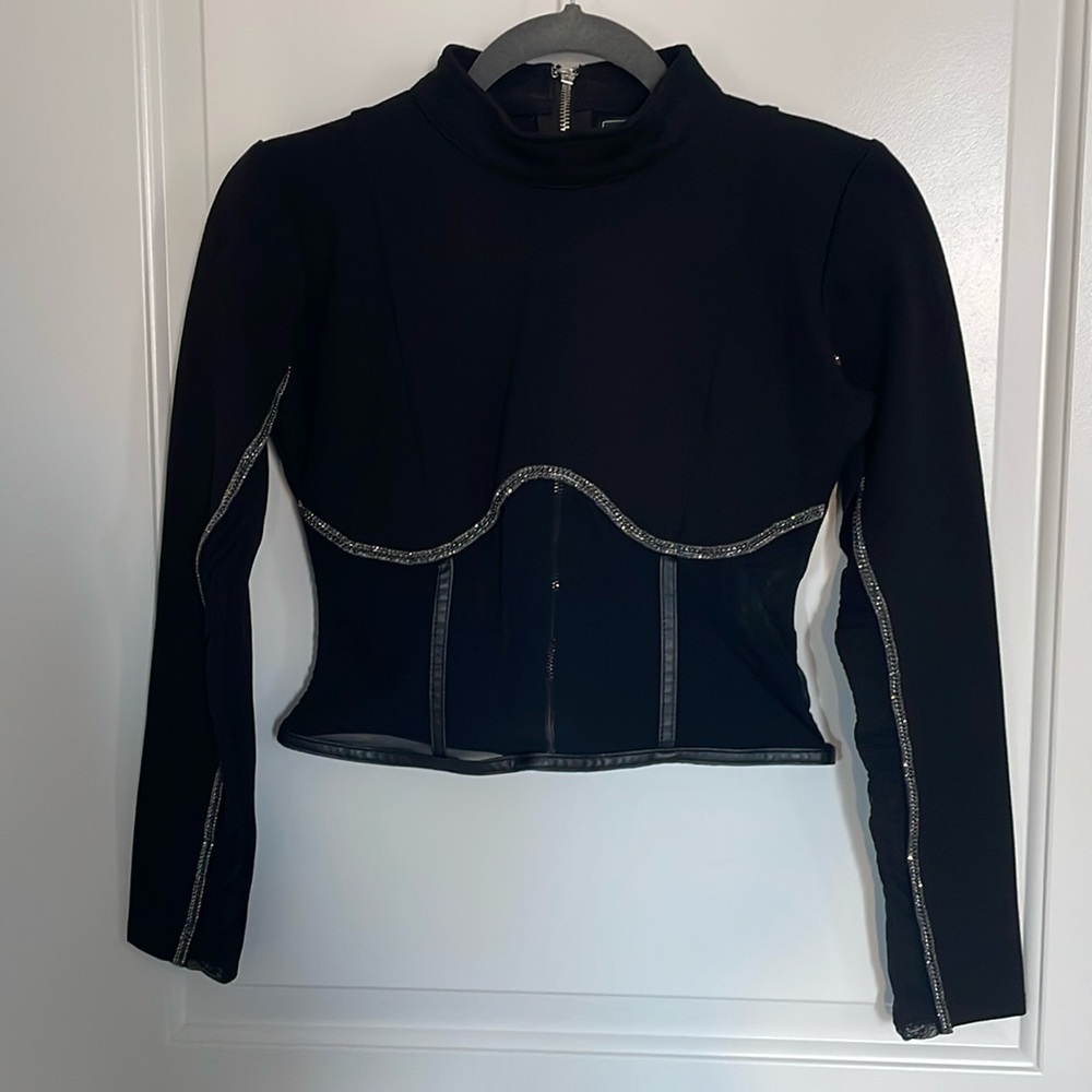 Manière De Voir Mesh Long Sleeve Crop Top